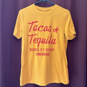 Tacos & Tequila Graphic Tee - Yellow with red Print